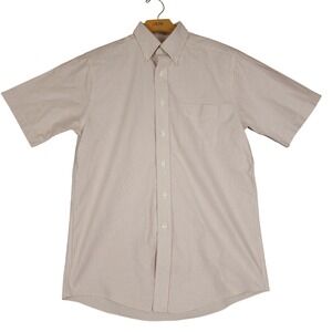 LL Bean Mens Short Sleeve Oxford Shirt Red White Stripe Wrinkle Resistant 215176